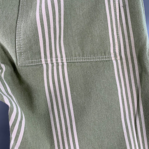 TENDER CO. Size L Green White Stripe Cotton Straight Button Fly Casual Pants