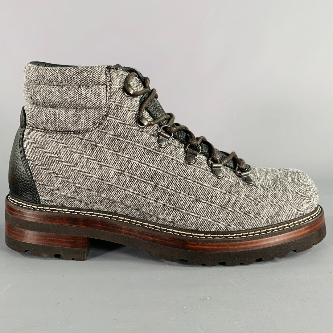 MONTELLIANA Size 10 Tom Hiker Grey Black Tweed Wool Hiking Ankle Boots