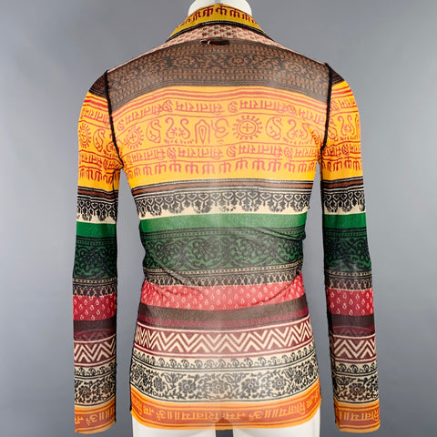 JEAN PAUL GAULTIER Size M Multi Color Print Polyamide Mesh Long Sleeve Shirt