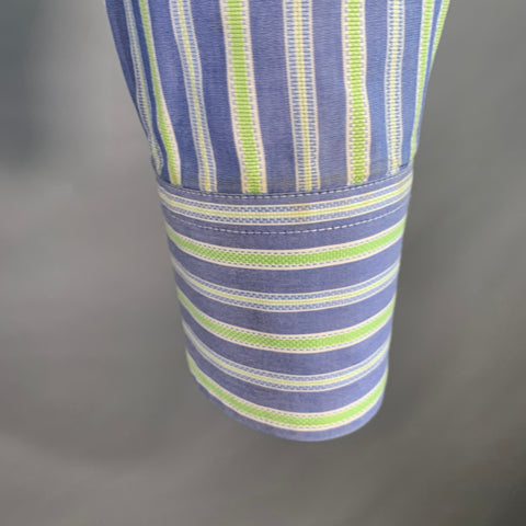 ETRO Size M Blue Green Stripe Cotton Spread Collar Long Sleeve Shirt