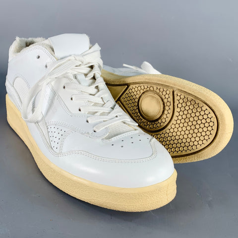 JIL SANDER Size 10 White Leather Rubber Sole Lace-Up Low Top Sneakers