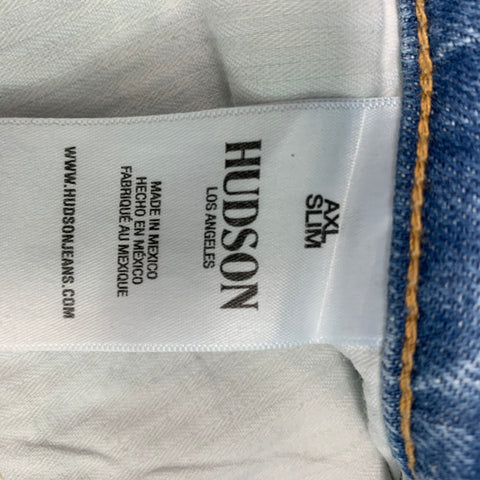 HUDSON Size 32 Blue Paint Splatter Cotton  Elastane Distressed Jeans