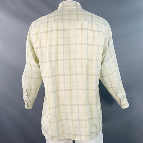 ERMENEGILDO ZEGNA Size L Green Sage Plaid Cotton One Pocket Long Sleeve Shirt