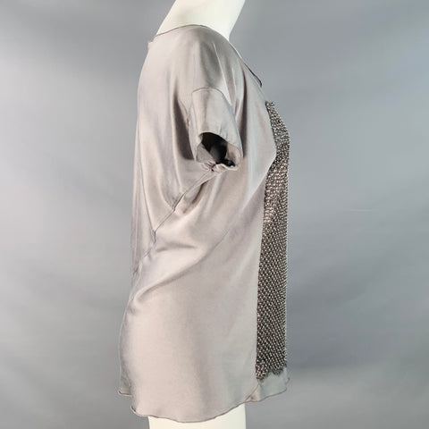 JES WADE Size S Silver Satin Sequined Beaded Scoop Neck Casual Top