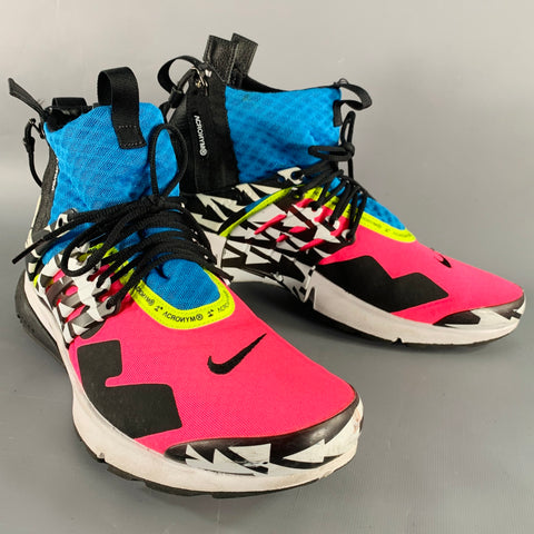 NIKE Size 12 Pink Air Presto Mid Multi Color Color Block Mesh Zip Up Sneakers
