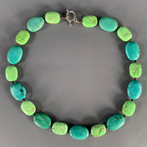 Collier vintage vert argent turquoise