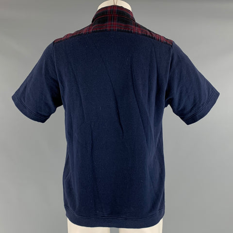 SACAI Size M Navy Burgundy Mixed Fabrics Cotton Short Sleeve Sweatshirt
