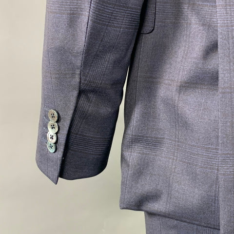 ISAIA Size 42 Regular Navy Black Glenplaid Wool Notch Lapel Suit