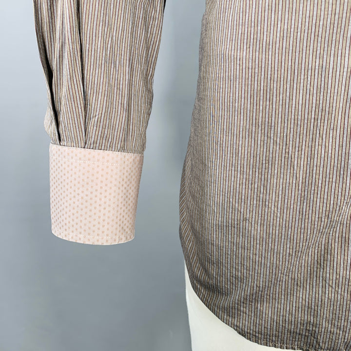 ETRO Size 44 Grey Charcoal Stripe Cotton Curved Cutaway Long Sleeve Shirt