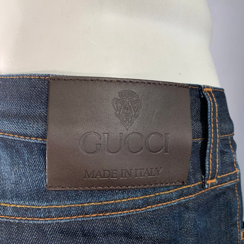 GUCCI Size 40 Blue Indigo Contrast Stitch Cotton Skinny Five Pockets Jeans