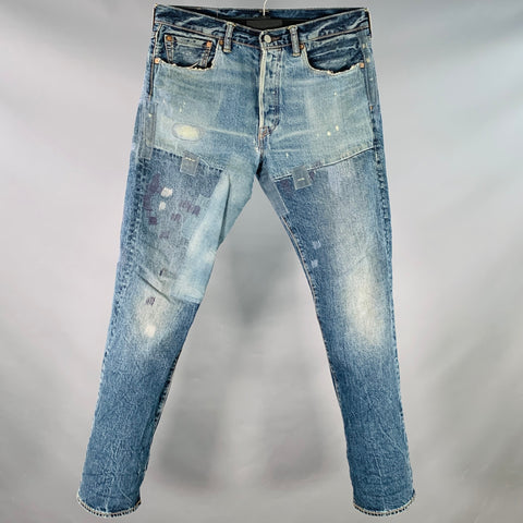 LEVI STRAUSS Size 32 Blue Distressed Visible Mending Patches Jeans
