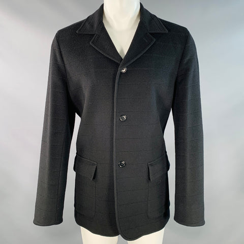 ERMENEGILDO ZEGNA Size M Black Textured Stripe Single Breasted Jacket