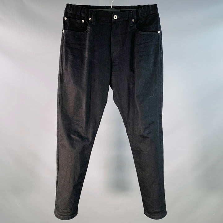 QUADRO Size S Black Cotton Twill Elastic Waistband Tapered Jeans
