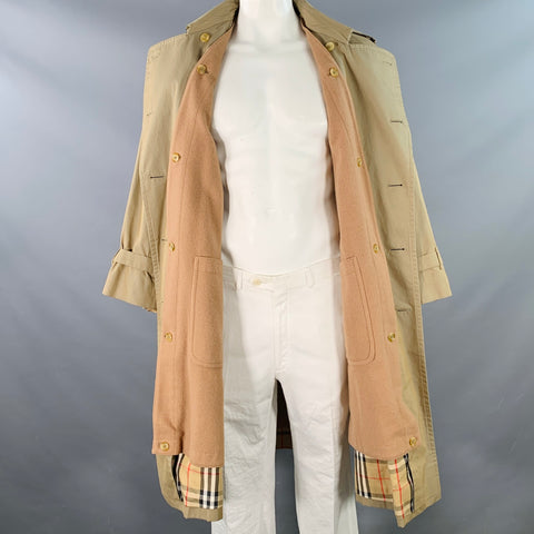 BURBERRYS Size 44 Khaki Cotton Double Breasted Belted Coat