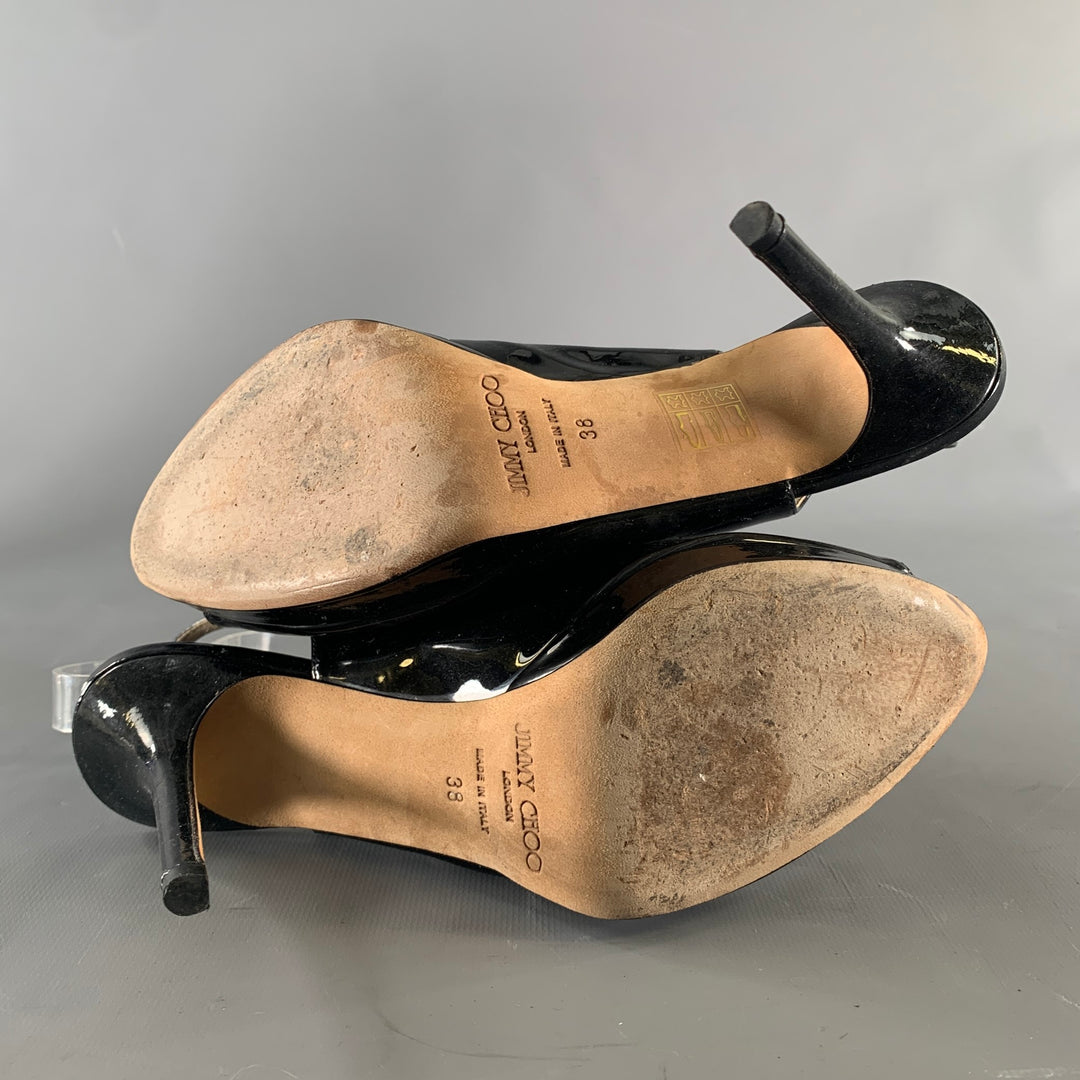 JIMMY CHOO Size 8 Black Patent Leather Slingback Sandals