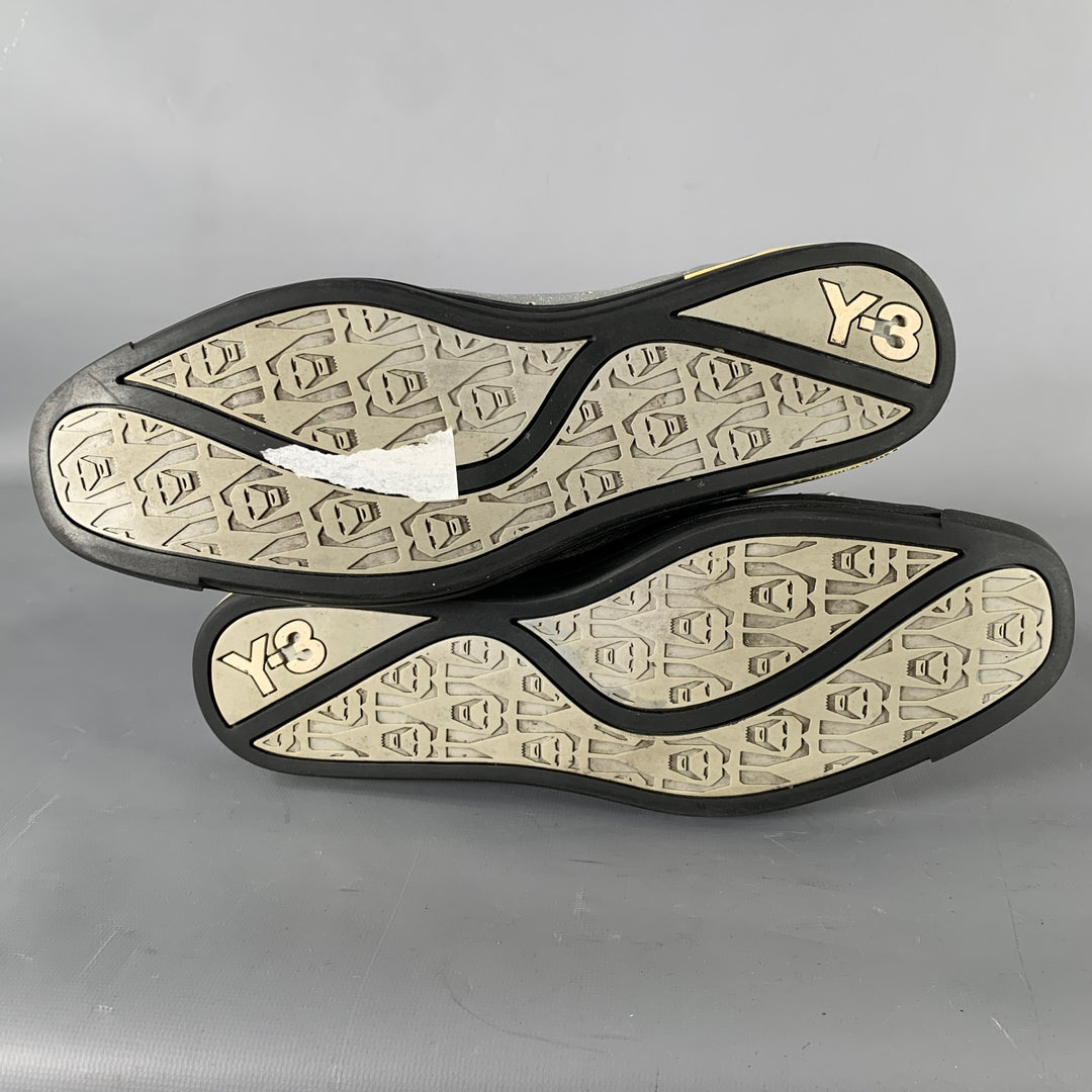 Y-3 Size 10.5 Silver Shimmery Leather High Top Sneakers