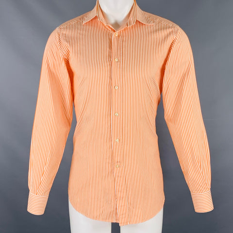 Chemise ETRO manches longues en coton orange et blanc, taille S, boutonnée