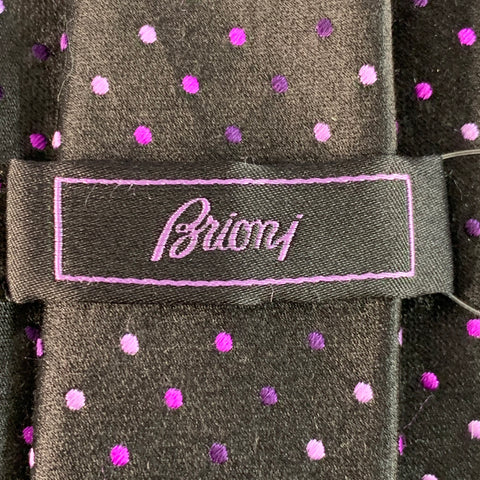 BRIONI Black Purple Dots Silk Tie