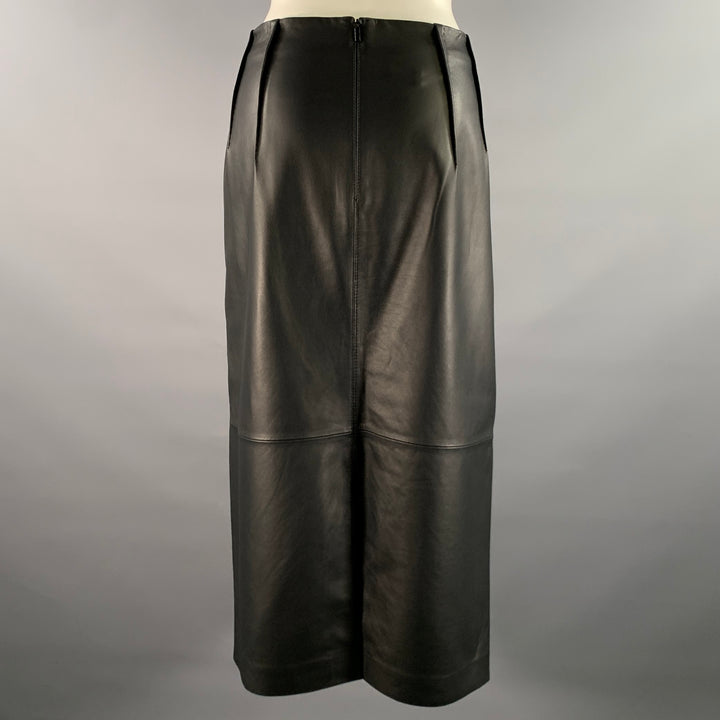 LAFAYETTE 148 Size 12 Black Leather Lambskin Pencil Mid-Calf Skirt