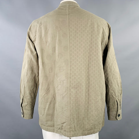 SAGE DE CRET Size L Green Olive Textured Cotton Collarless Jacket