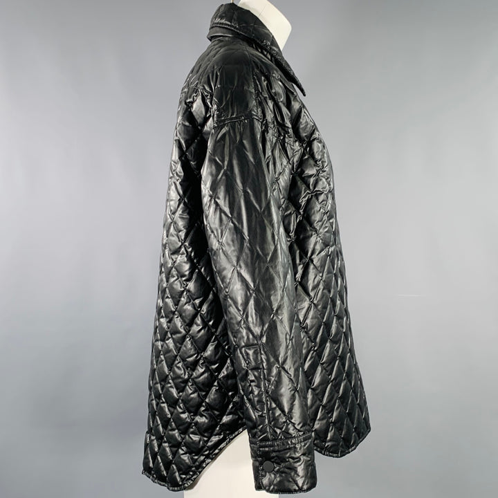 THEORY Size S Black Faux Leather Quilted Snaps Shirt Jacket