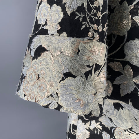ERDEM Size 10 Black Silver Silk Poly Blend Floral A-Line Long Dress