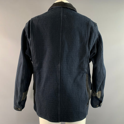 KAPITAL Chest Size 34 Navy Black Textured Cotton Pointed Collar Jacket