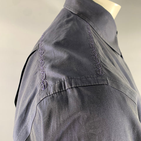 LUCIANO BARBERA Size L Navy Embroidery Long Sleeve Shirt