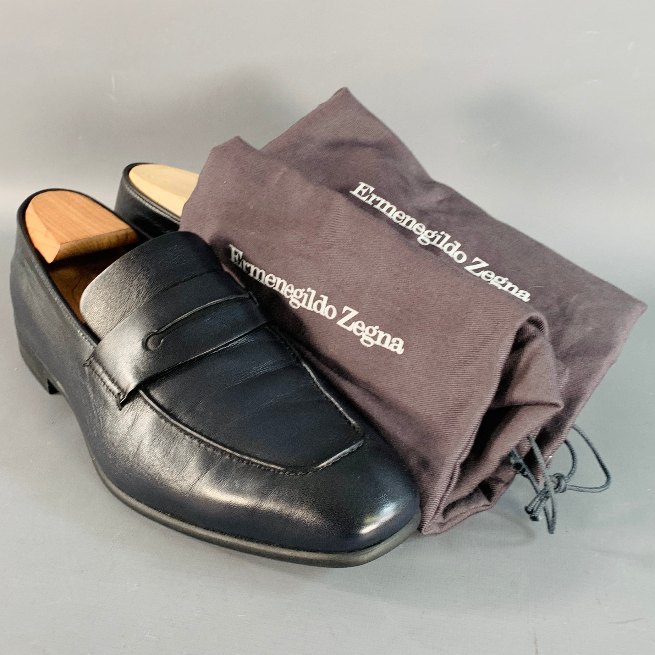 ERMENEGILDO ZEGNA Size 9 L'Asola Black Lambskin Leather Penny