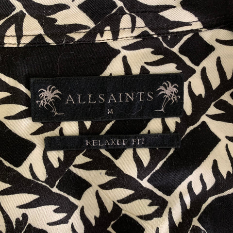 ALLSAINTS Size M Black White Knots Viscose Short Sleeve Shirt