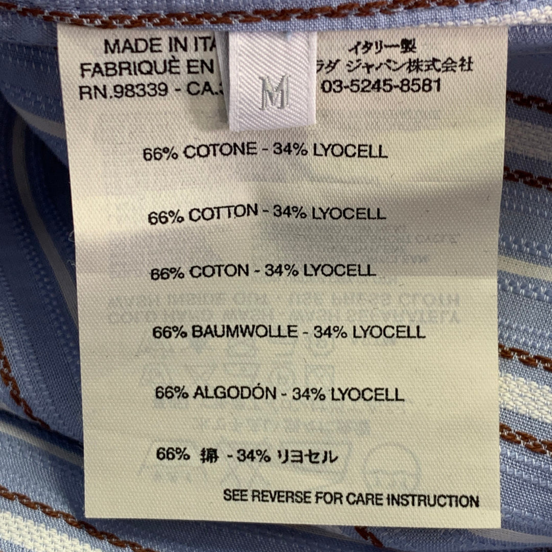 PRADA Size M Blue White Brown Stripe Jacquard Cotton Blend Long Sleeve Shirt