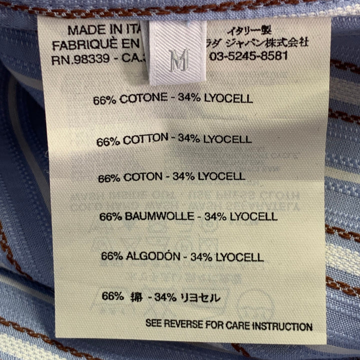 PRADA Size M Blue White Brown Stripe Jacquard Cotton Blend Long Sleeve Shirt