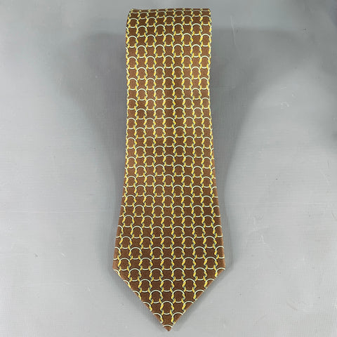 HERMES Brown Green Woven Silk 7788FA Tie