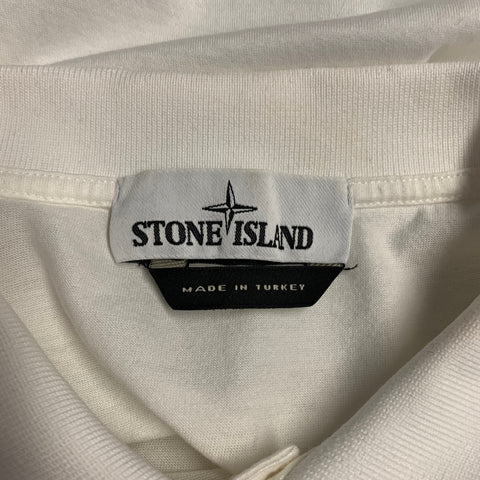 STONE ISLAND Size L White Cotton Half Placket Polo