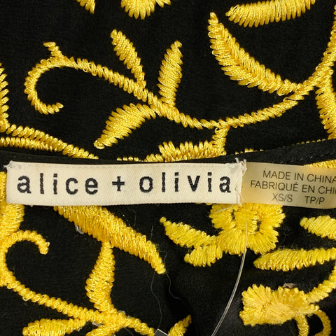Manteau ouvert brodé en soie à franges noir et jaune ALICE + OLIVIA Taille XS/S