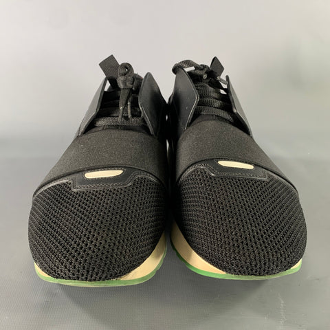 BALENCIAGA Size 9 Black Green Mixed Patterns Runner Sneakers