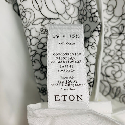 ETON Taille S Blanc Noir Applique Coton Tuxedo Chemise à manches longues