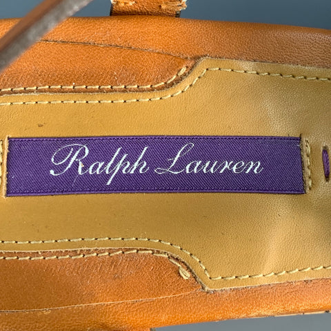 RALPH LAUREN Size 10 Tan Beige Leather Slingback Platform Wedge Sandals