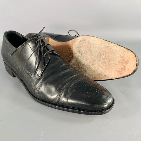 SALVATORE FERRAGAMO Size 11 Black Perforated Leather Cap Toe Lace-Up Shoes