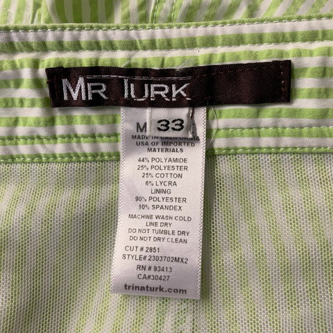 MR TURK Size 36 Green White Stripe Polyamide Blend Seersucker Short Swim Trunks