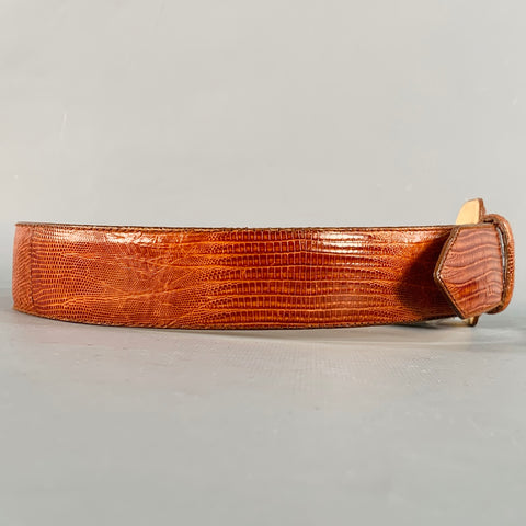 LINDA ALLARD Size S Brown Cognac Lizard Leather Covered Buckle Belt