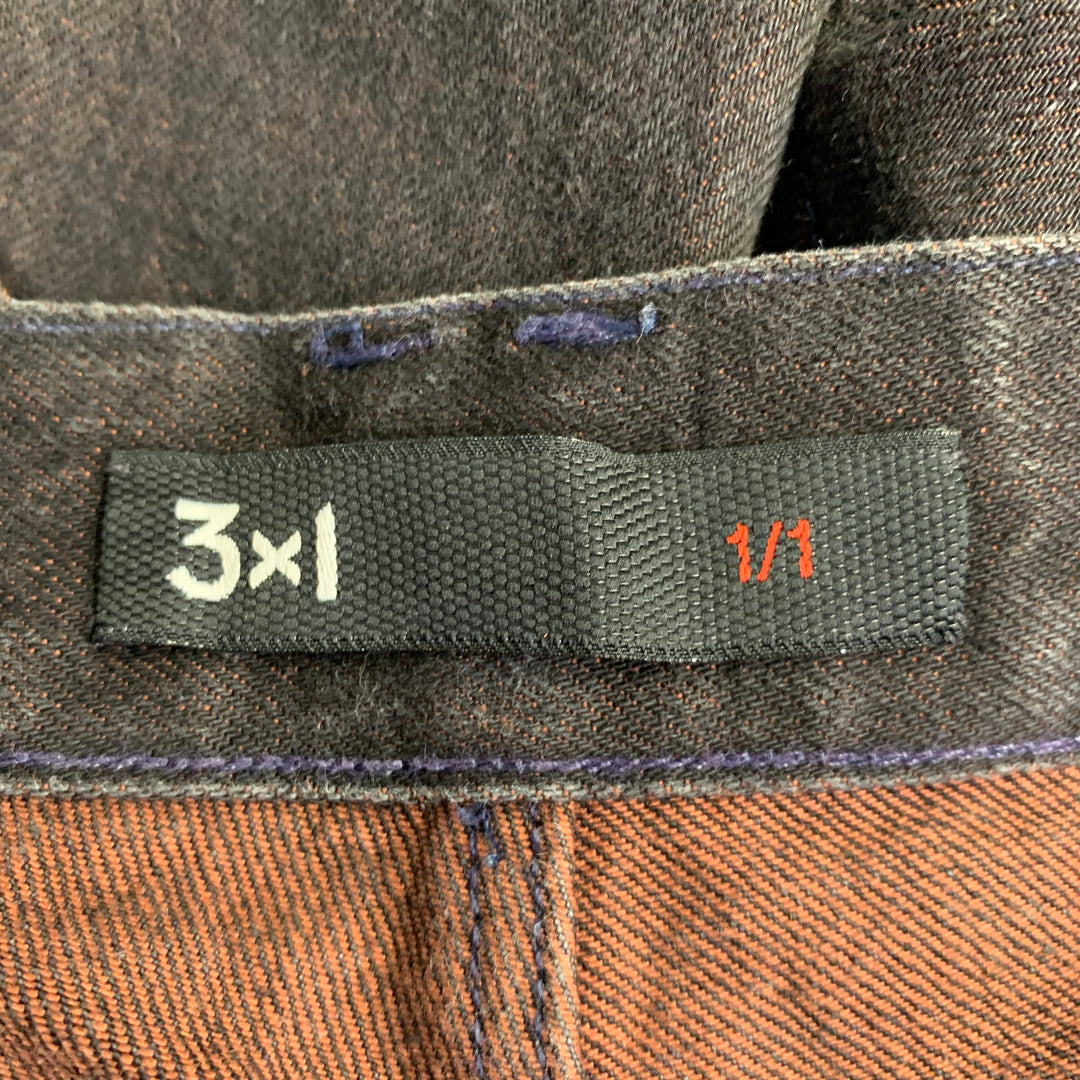 3 X 1 Size 34 Black Orange Heather Cotton Straight Selvedge Jeans