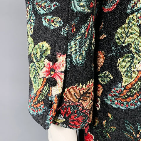 ANNE FONTAINE Size 10 Saskia Black Multi Color Floral Jacquard Velvet Trim Jacket Blazer