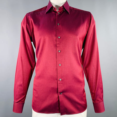 Chemise à manches longues cintrée en coton Eton taille XL, rouge, coupe clou de tapissier