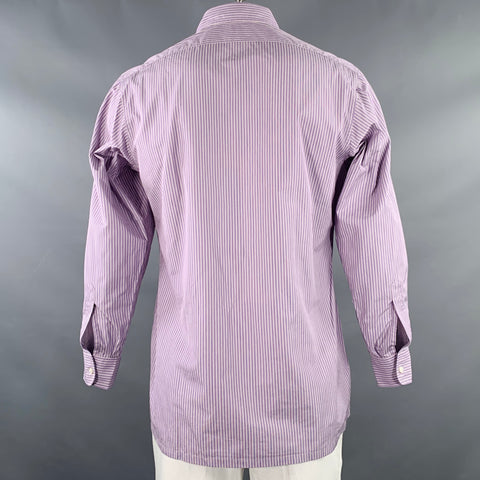CHARVET Size L White Lavender Stripe Cotton Curved Cutaway Long Sleeve Shirt