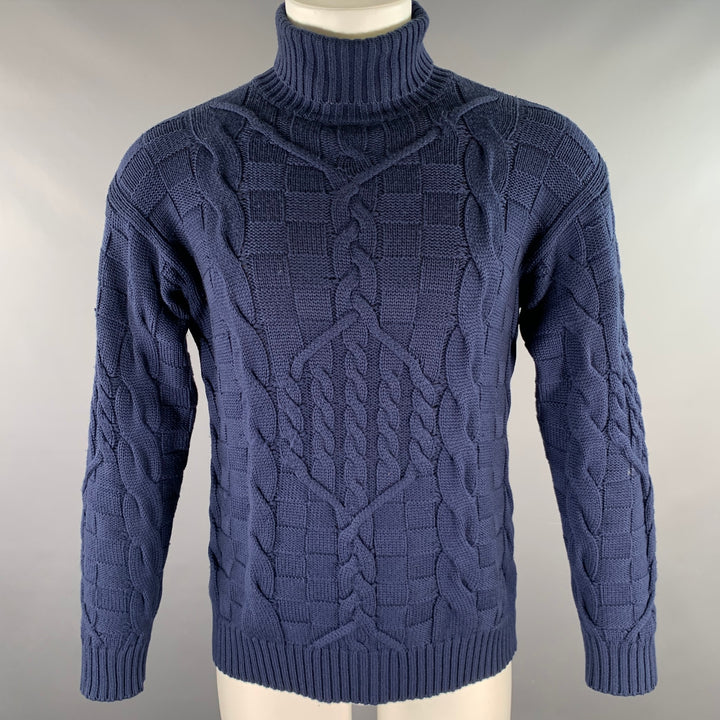 ETRO Size S Navy Cable Knit Wool Blend Turtleneck Sweater