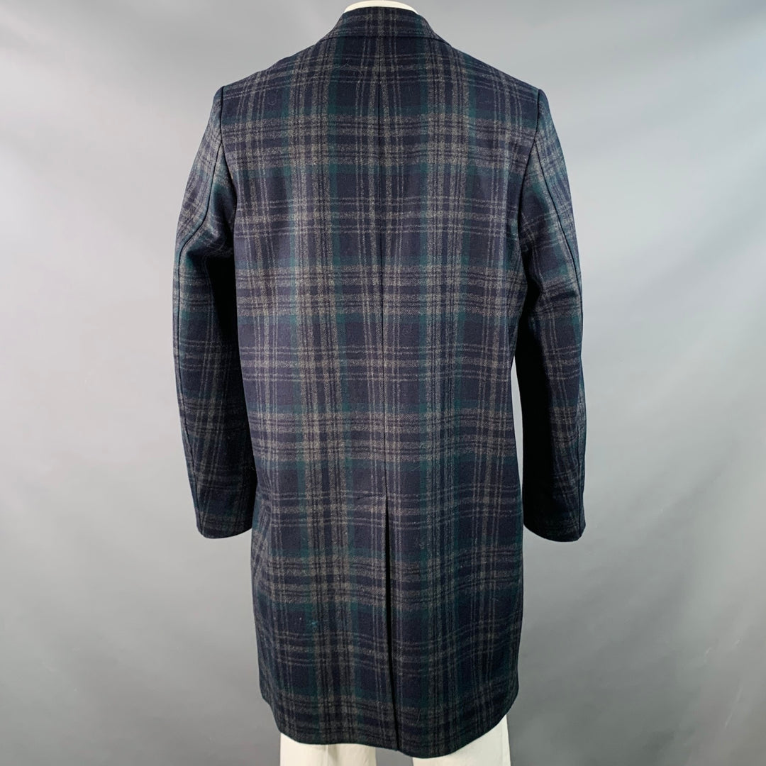 PS by PAUL SMITH Size XXL Charcoal Black Green Wool Blend Plaid Coat