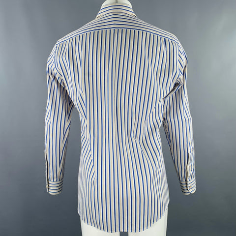 ERMENEGILDO ZEGNA Size M Blue Taupe Stripe Cotton Long Sleeve Shirt