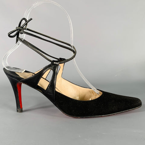 CHRISTIAN LOUBOUTIN Size 6.5 Black Leather Ankle Strap Heels Pumps