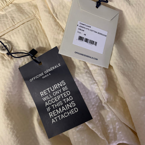 OFFICINE GENERALE Size 32 Cream Stripe Cotton Drawstring Casual Pants